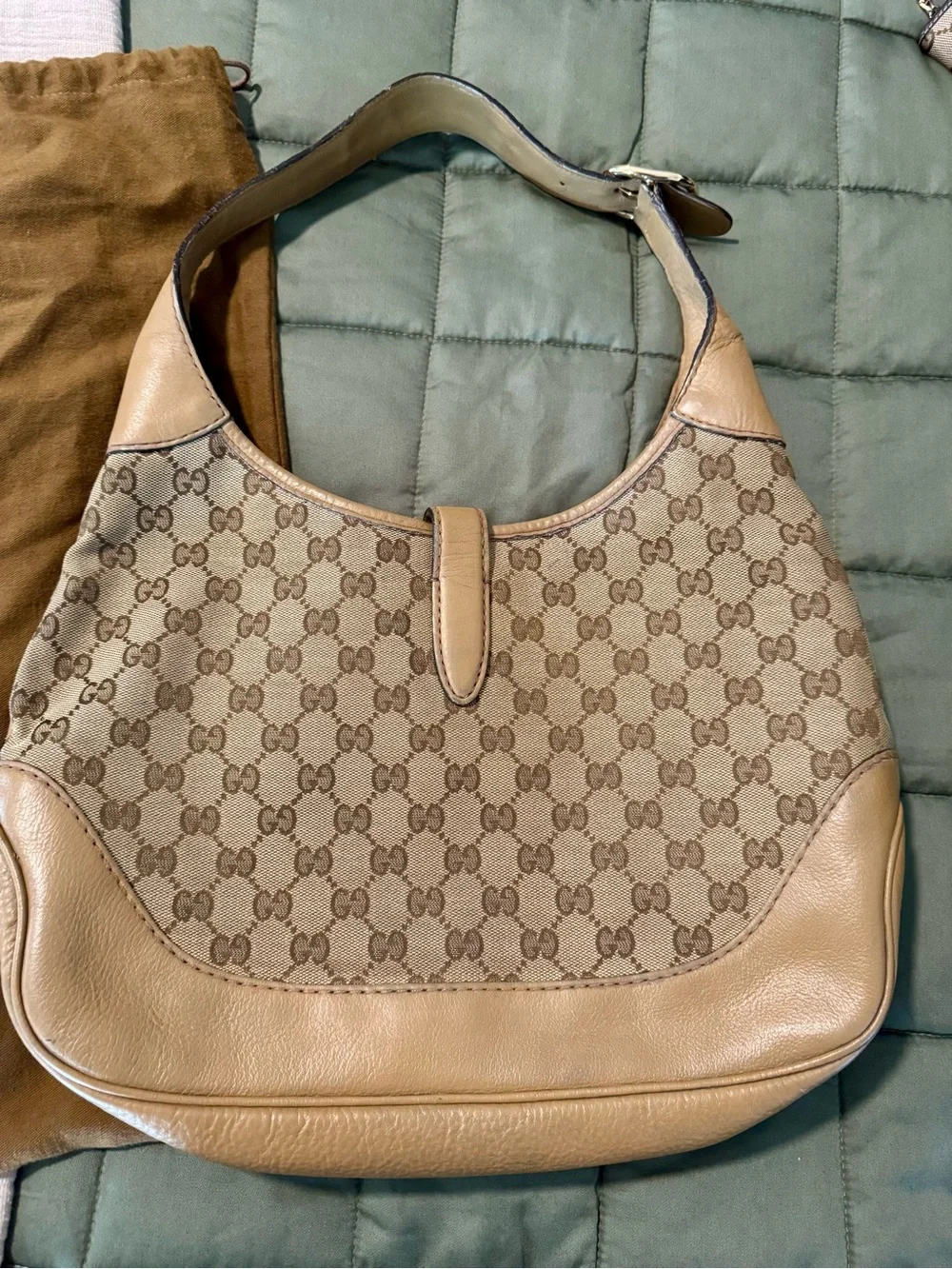 Gucci Jackie Vintage Tan and Beige GG Canvas Hobo Bag